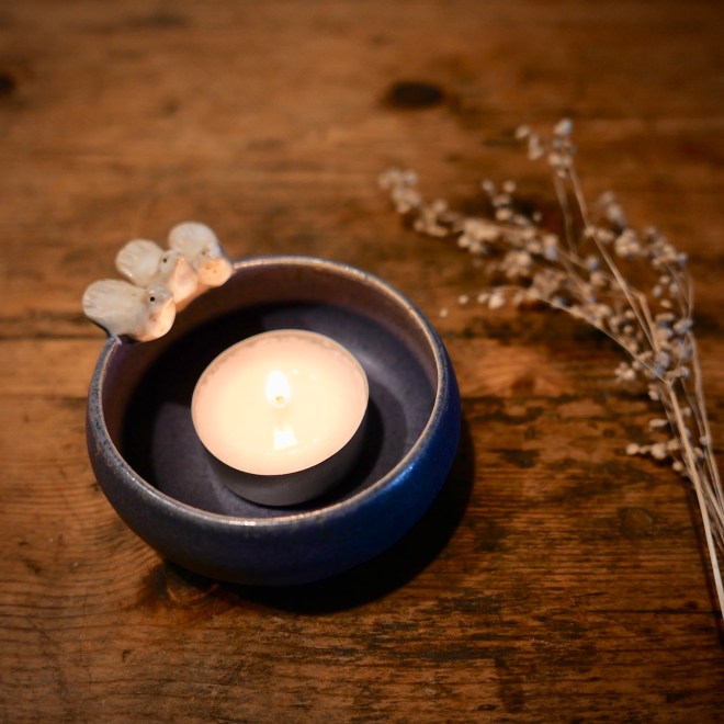 Bowl, birds, candle, pottery